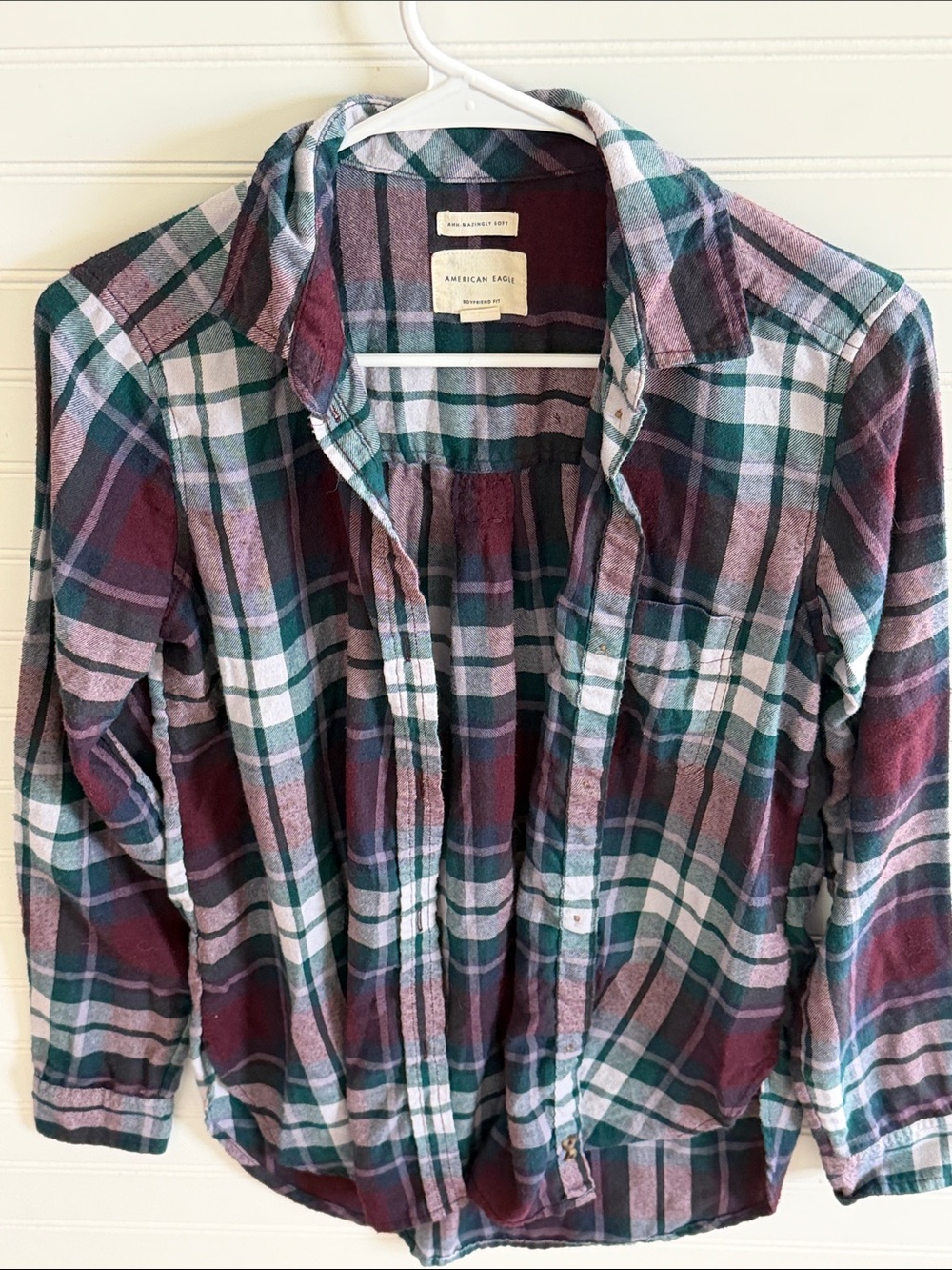 American Eagle Outfitters Plaid Button-Down Shirt - Burgundy & Forest Green